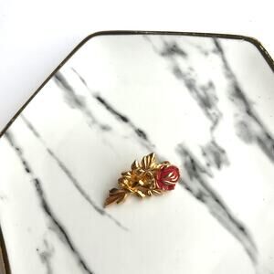 Vintage Gold Plated Rose Brooch Floral Elegant Pink & Gold Jewelry 60s 70s